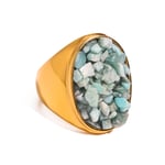 Light Blue / 7 / 1 Piece Simple Series Retro Geometric Stainless Steel  Gold Color Natural Stone Women's Single Ring Picture2